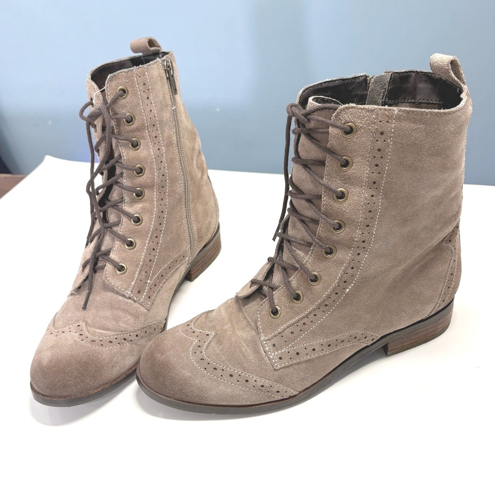 Dolce Vita Women Suede Lace Up Ankle Combat Boots Size 7 Wingtip Steampunk Taupe